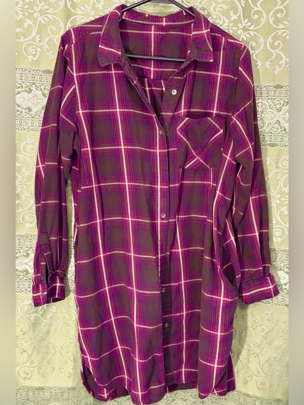 Vanilla Star Purple Plaid Button-Down Tunic Shirt